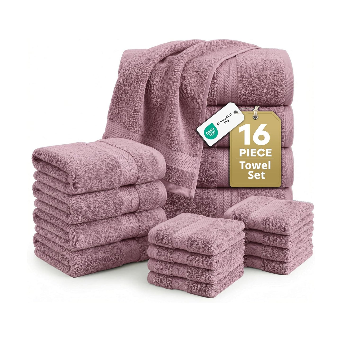 LANE LINEN Bath Towel Set Absorbent Quick Dry 100% Cotton - Wishful Mauve | Cotton Bath Towel Set - OEKO-TEX Certified