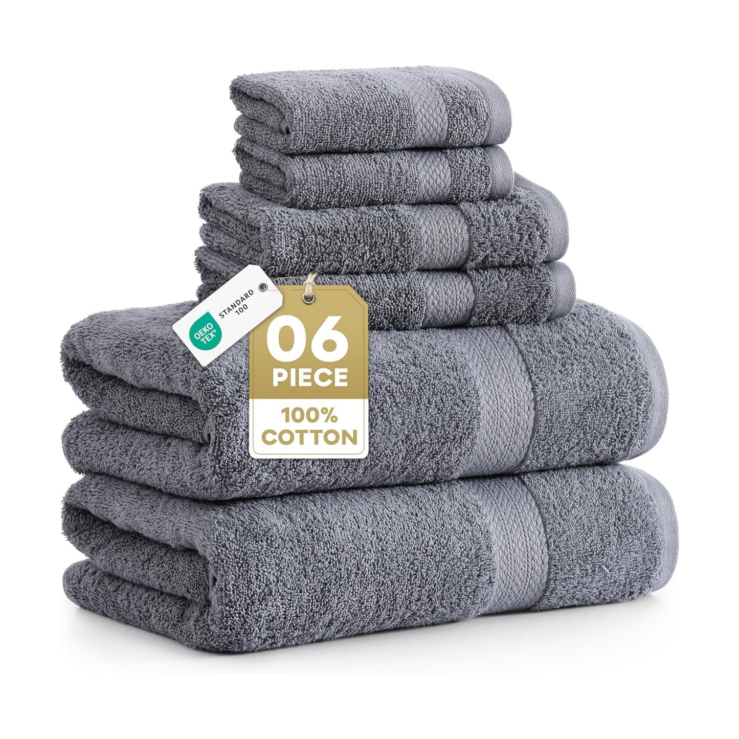 LANE LINEN Towel Set for Bathroom Soft Absorbent Quick Dry - Cool Grey | Set Of Towels - Dobby Border Accent, OEKO-TEX
