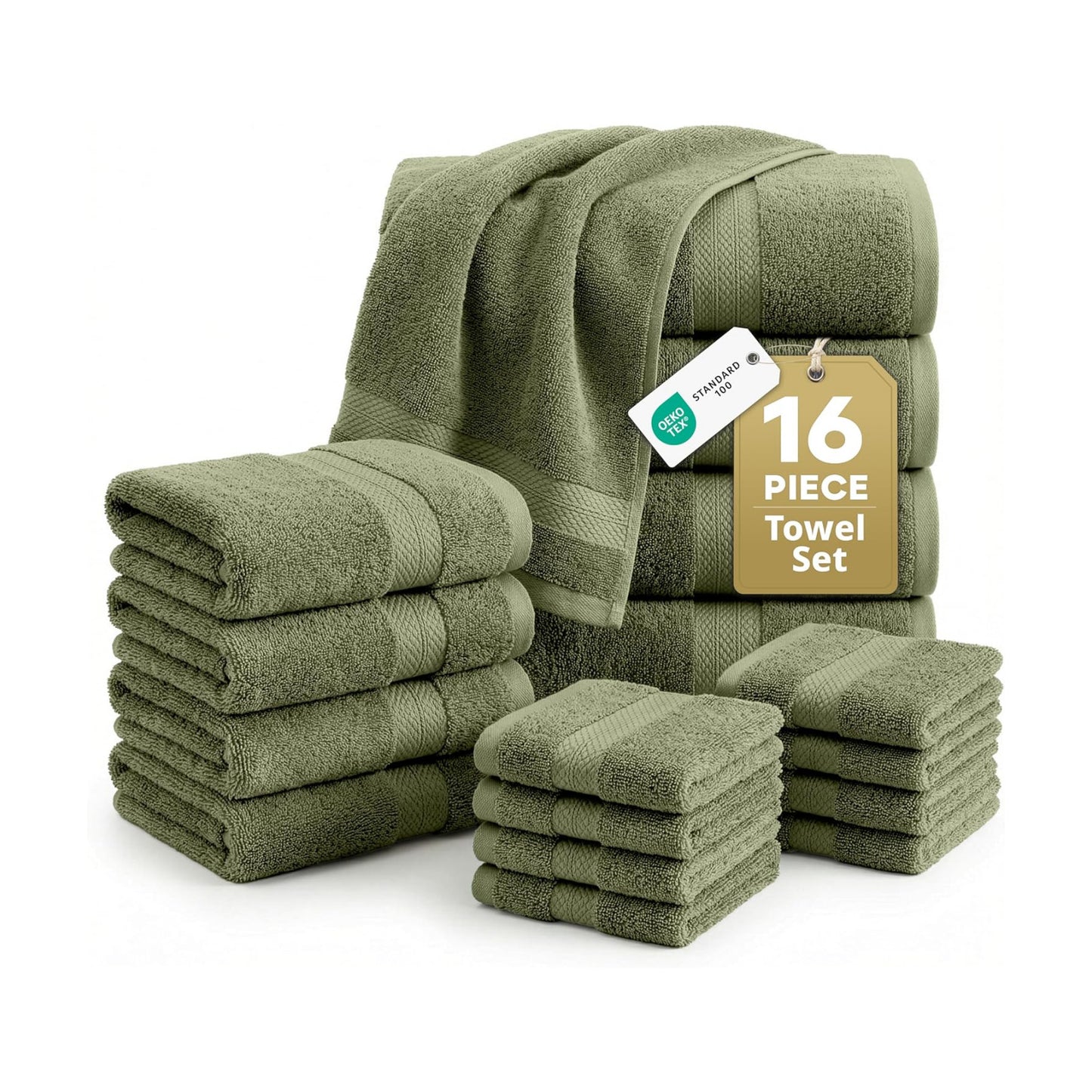 LANE LINEN Large Bath Towel Set Absorbent Quick Dry 100% Cotton - Oil Green | Soft Cotton Towels - Fade-Resistant