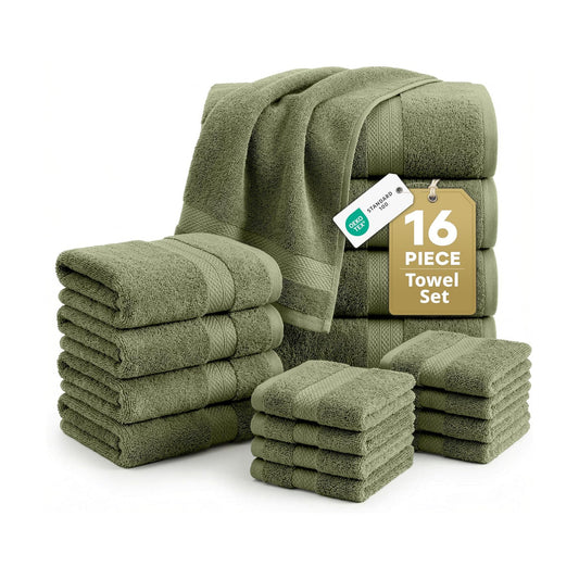 LANE LINEN Large Bath Towel Set Absorbent Quick Dry 100% Cotton - Oil Green | Soft Cotton Towels - Fade-Resistant