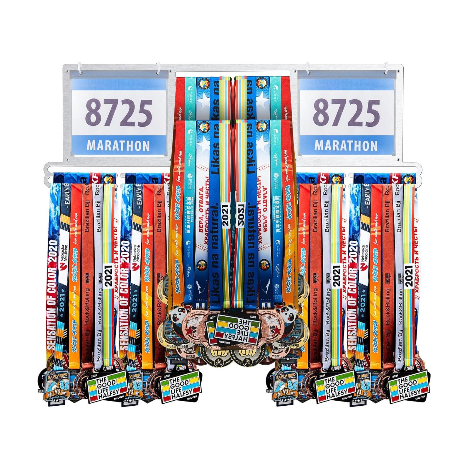 Race Bib and Medal Display Hanger, Metal Rack Holder Wall Mounted Award Rack for Runners, Displays Over 100 Medals and