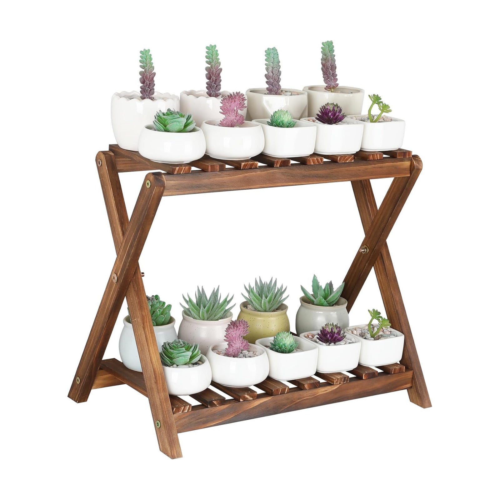 Small Plant Stand Indoor 2 Tier Table Top Flower Succulent Stand Desk / 16.3 Inch High Desktop X-2