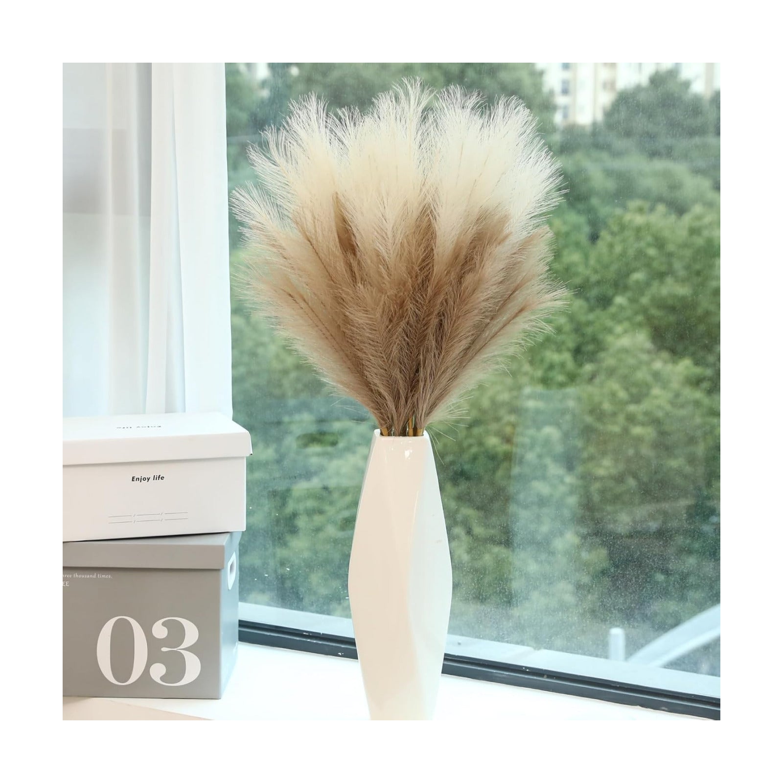 9 Stems Faux Pampas Grass / Beige & Taupe / 38 Inch