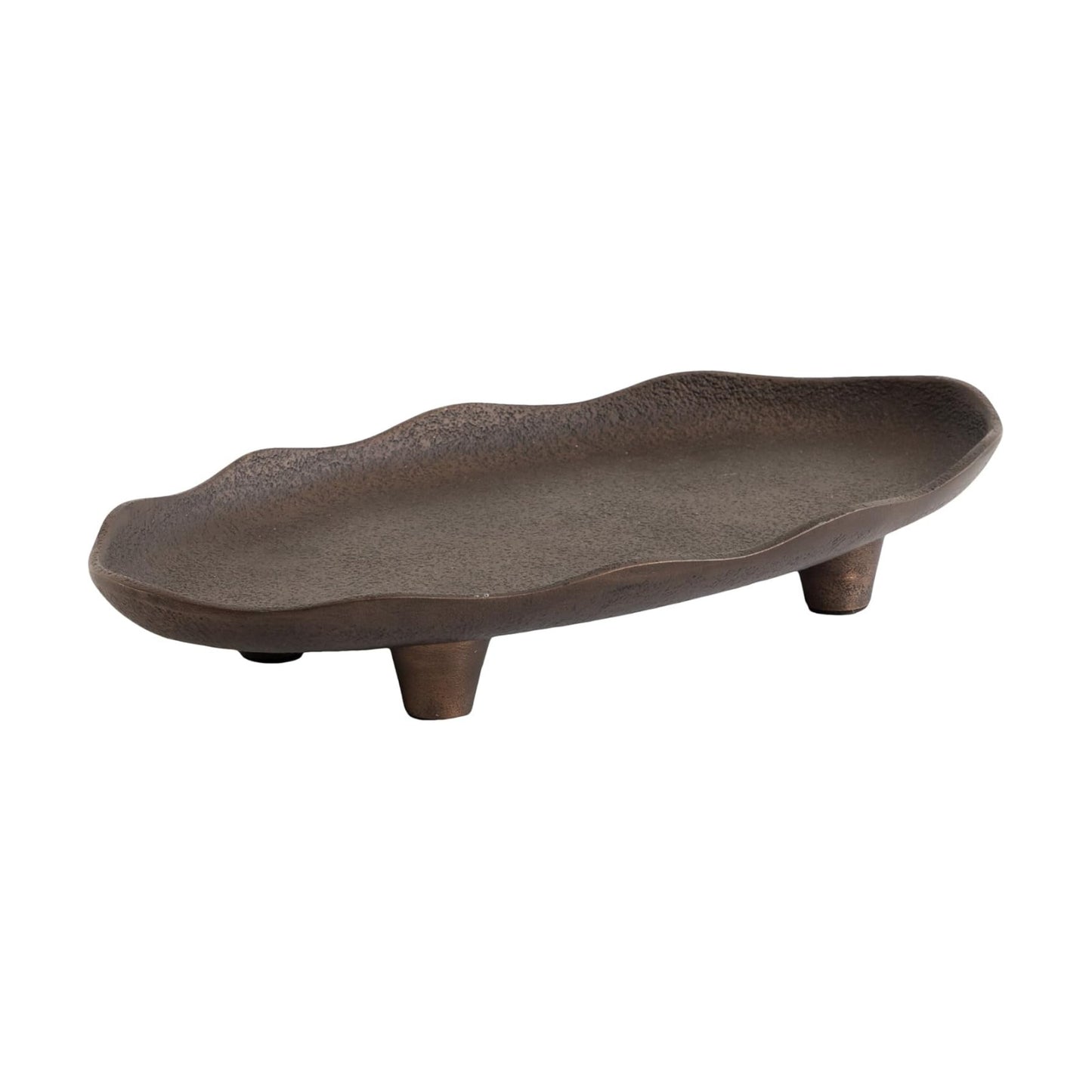 Alessia Modern Decorative Scalloped Oval Footed Metal Tray / Bronze / 14 x 8