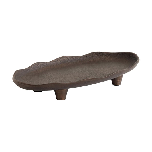 Alessia Modern Decorative Scalloped Oval Footed Metal Tray / Bronze / 14 x 8