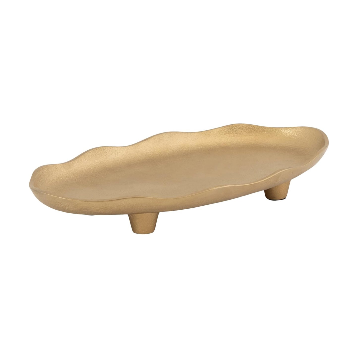 Alessia Modern Decorative Scalloped Oval Footed Metal Tray / Gold / 14 x 8
