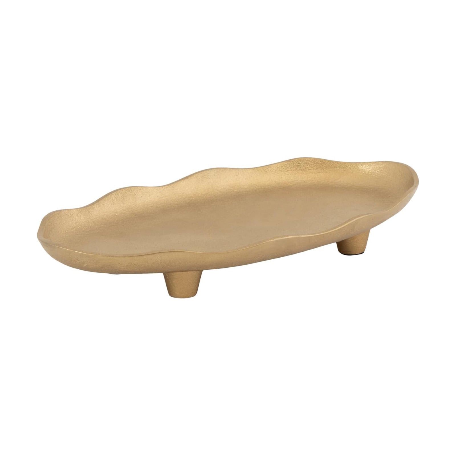 Alessia Modern Decorative Scalloped Oval Footed Metal Tray / Gold / 14 x 8