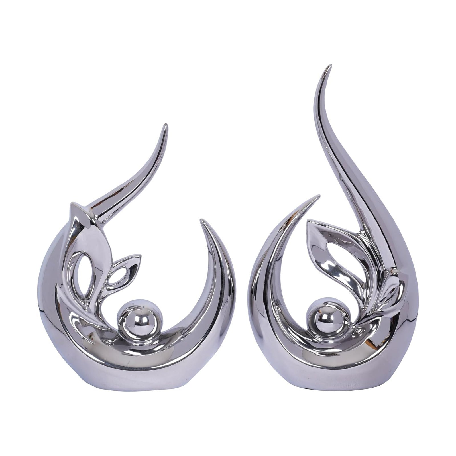 Decor Accent Ceramic Statue Abstract Sculptures Centerpieces Mid Century Modern / Silver / Set of 2