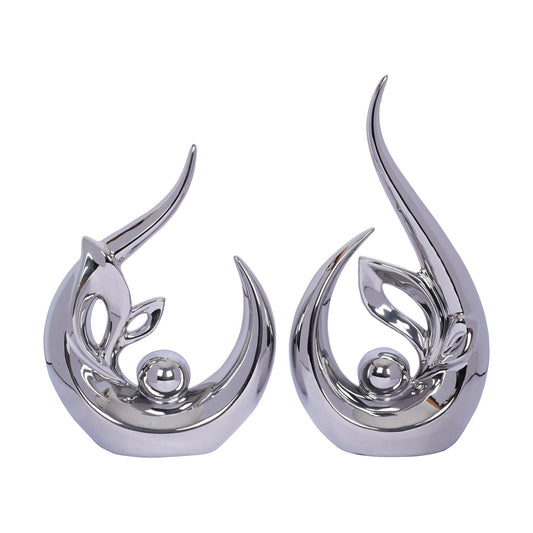Decor Accent Ceramic Statue Abstract Sculptures Centerpieces Mid Century Modern / Silver / Set of 2