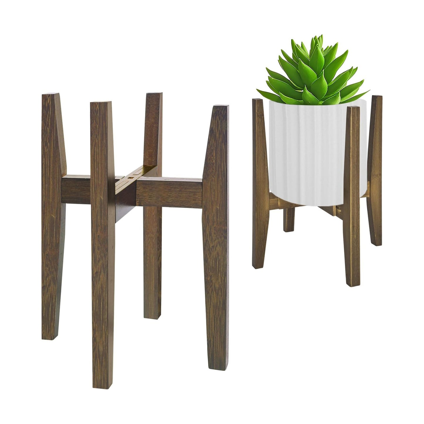 Rnined Plant Stand Indoor, Bamboo Plant Shelf, Adjustable Corner Plants Flower Holders Single Floor Plant Stand, Fits 8