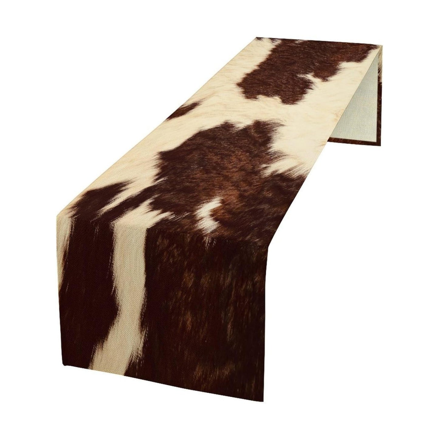 Cow Print Table Runner - Brown Cowhide Western Style Country Farmhouse Pattern Linen for Home Kitchen Dining