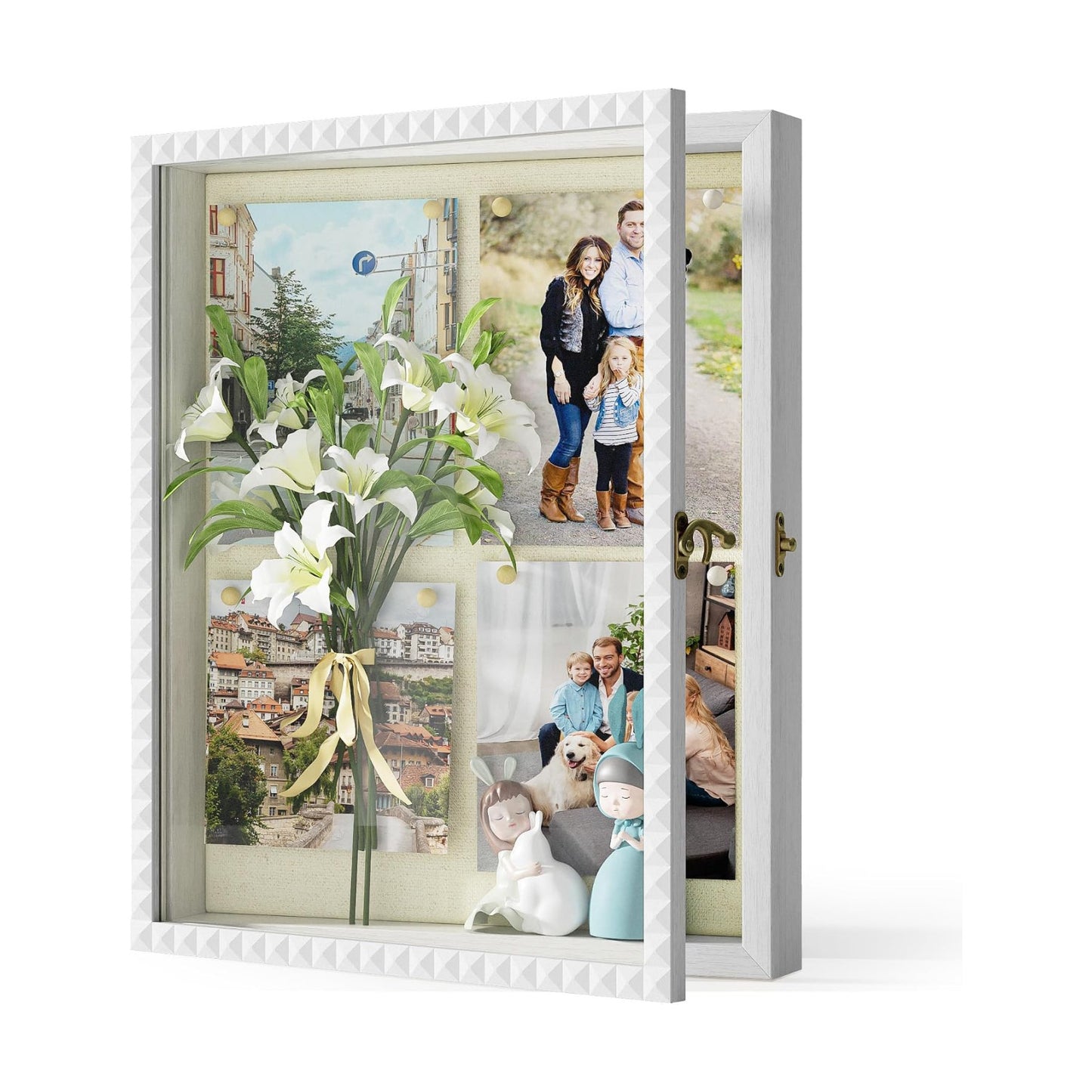 SZQINJI Shadow Box Frame 13x16 Deep Large Memory Box Display Cases, White | Shadow Box, Front Opening Vintage Lock