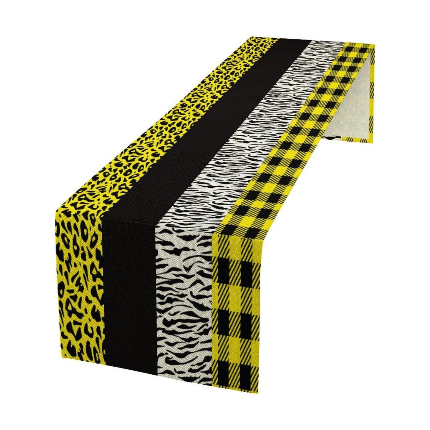 Leopard Print Table Runner Yellow Black Zebra Stripe Cheetah Print African Wildlife Pattern Geometric Splice Pattern