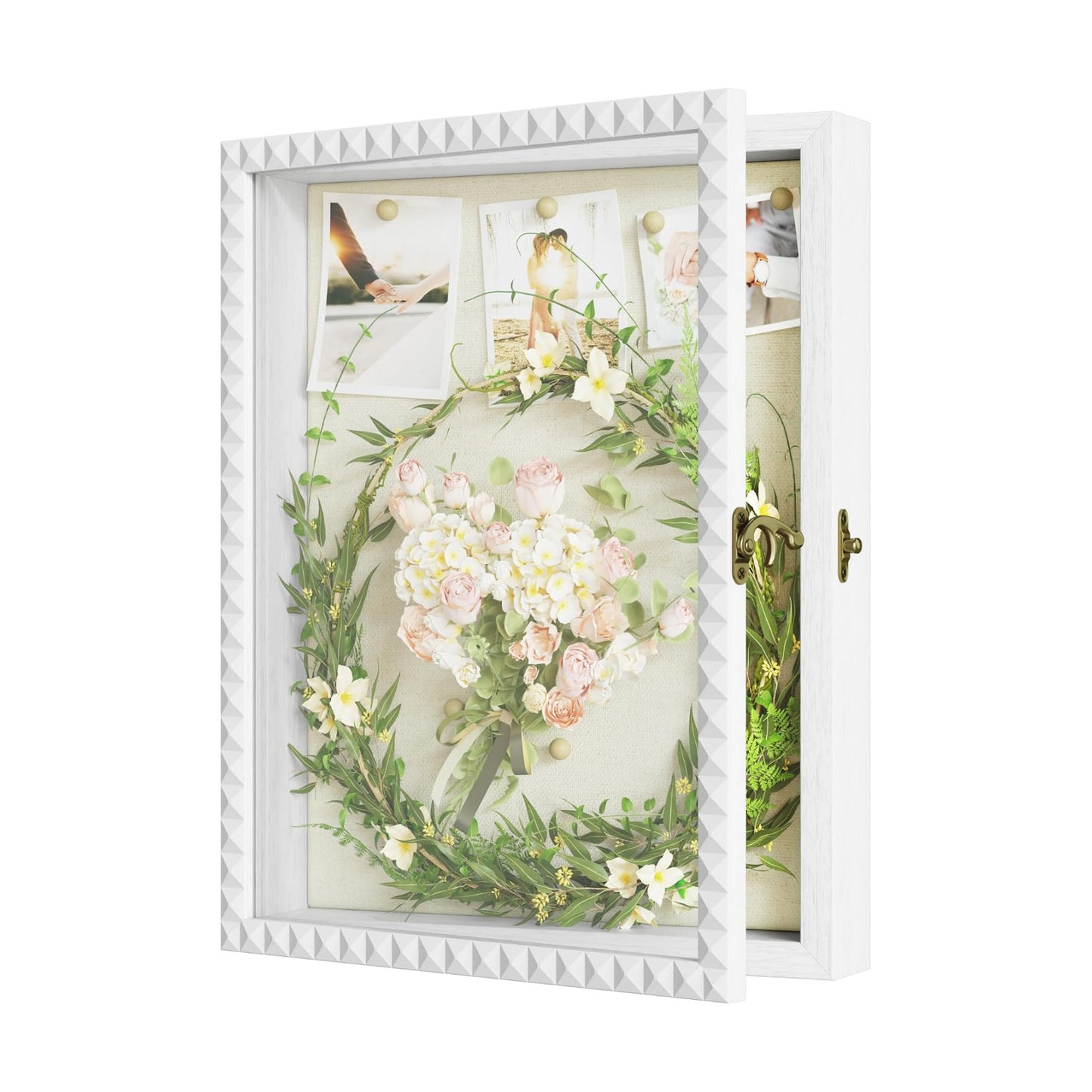 SZQINJI Shadow Box Frame 11x14 Deep Diamond Shape Display Cases Wood White | Memory Box, Front-Opening Glass Door