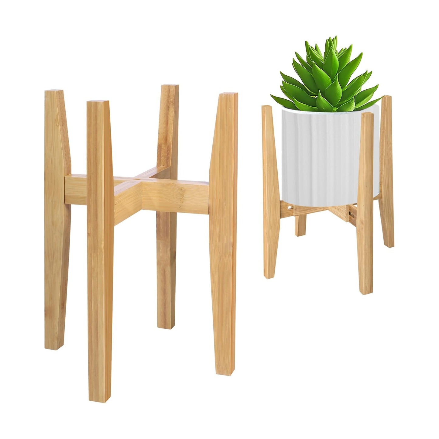 Rnined Plant Stand Indoor, Bamboo Plant Shelf, Adjustable Corner Plants Flower Holders Single Floor Plant Stand, Fits 8