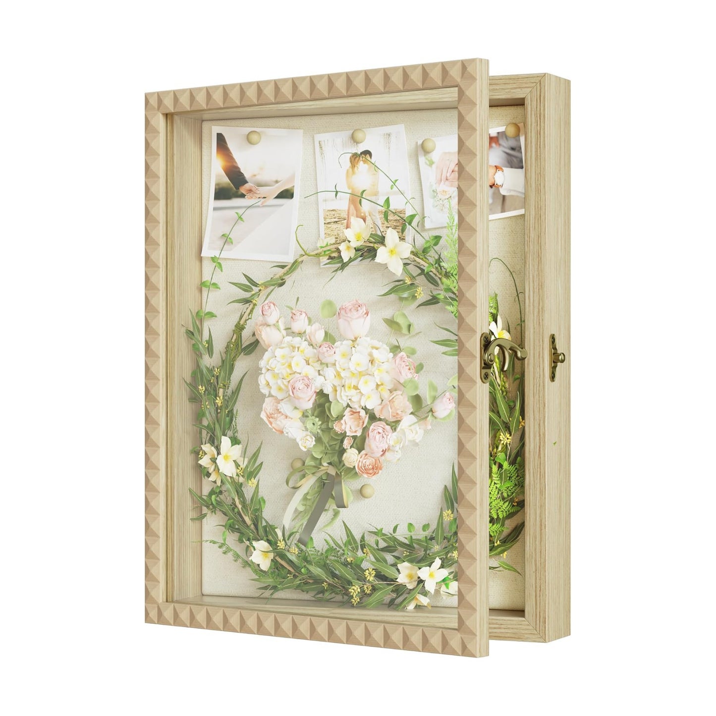 SZQINJI Shadow Box Frame 11x14 Deep Diamond Shape Display Cases, Natural | Wood Memory Box, Front-Opening Glass Door