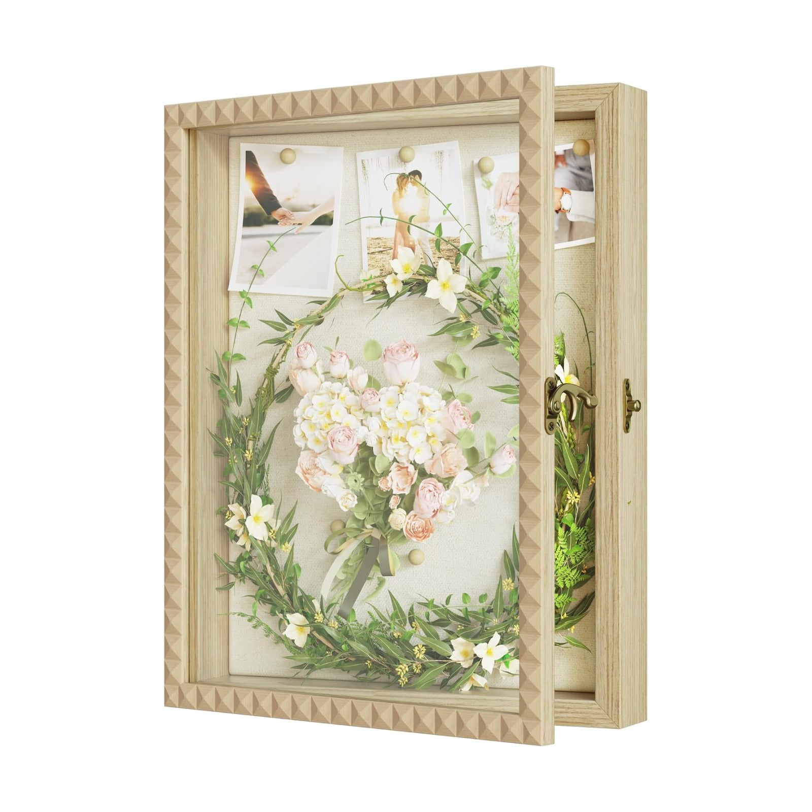 SZQINJI Shadow Box Frame 11x14 Deep Diamond Shape Display Cases, Natural | Wood Memory Box, Front-Opening Glass Door