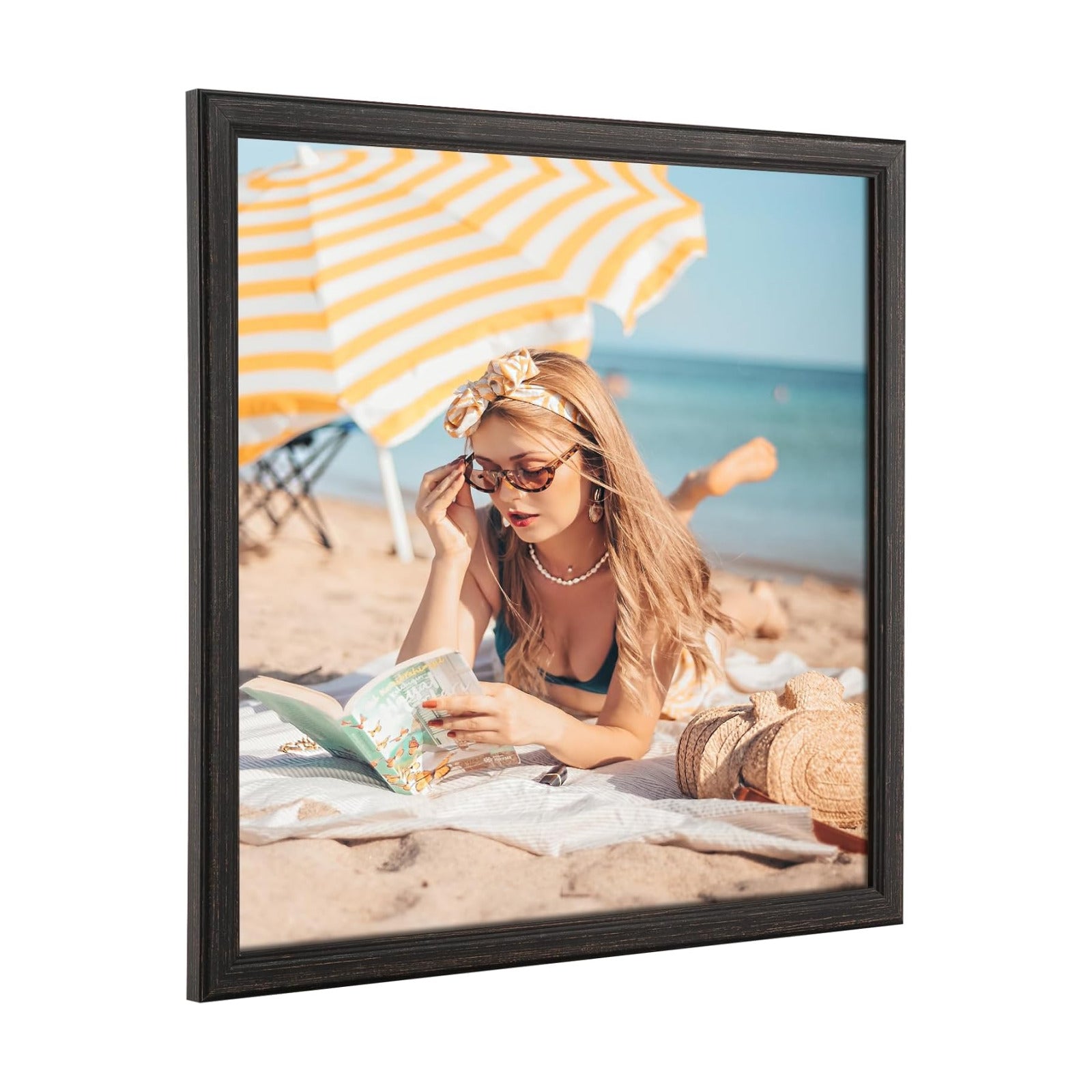 18x18 Wood Frame Black, Rustic Natural Wooden 18x18in Poster Picture Frame, Distressed 18 x 18inch Woodgrain Gallery