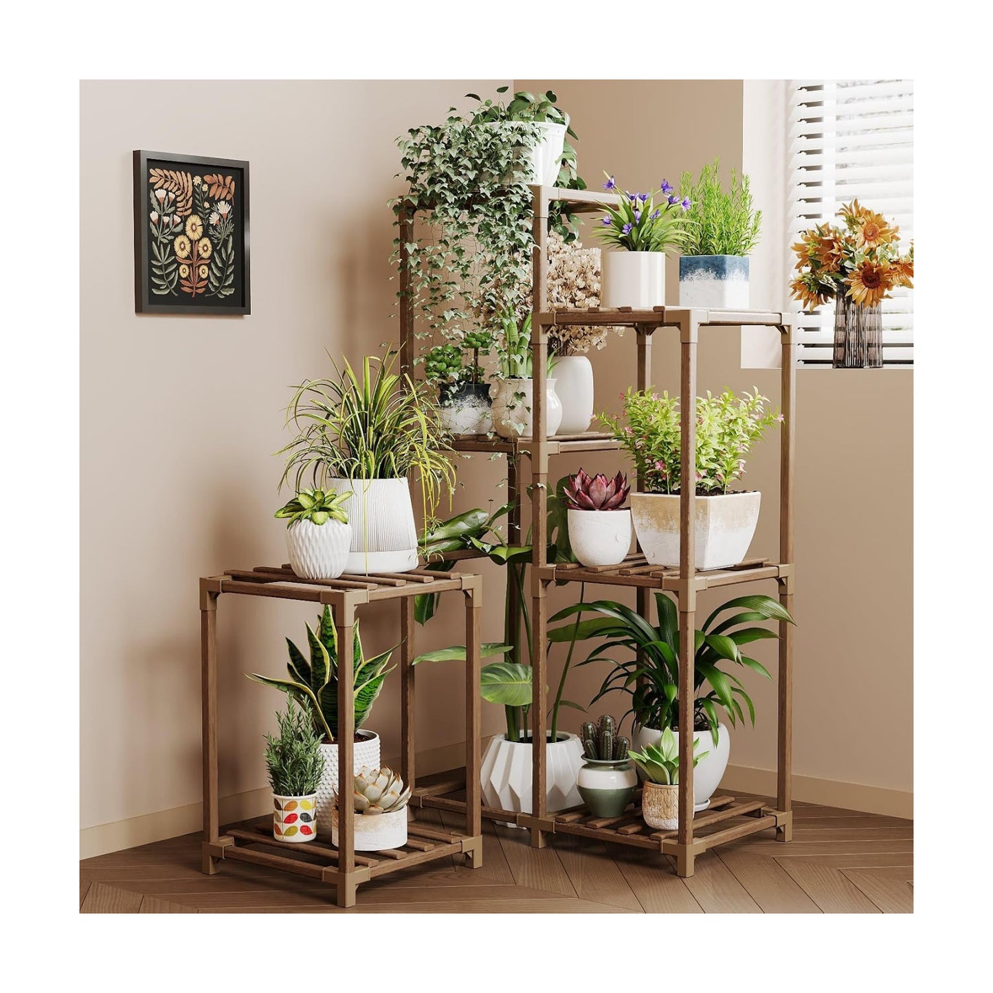 Bamworld Plant Stand Indoor Corner Plant Shelf Wood Plant Holder | for Multiple Plants Tall Flower Stands Plants Table
