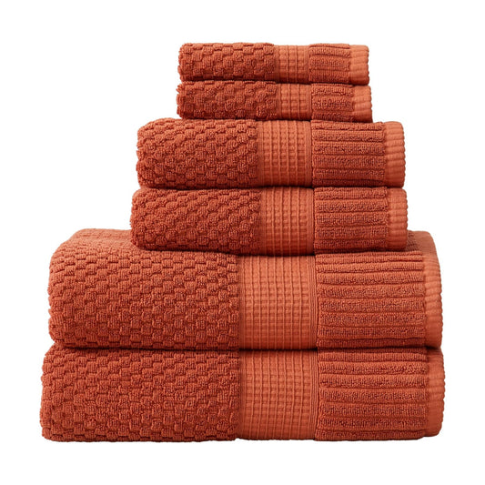 NY Loft 100% Cotton 6-Piece Bath Towel Set | Clay | Oeko-TEX | Quick-Dry | 30" x 52" Bath Towels | 16" x 28" Hand