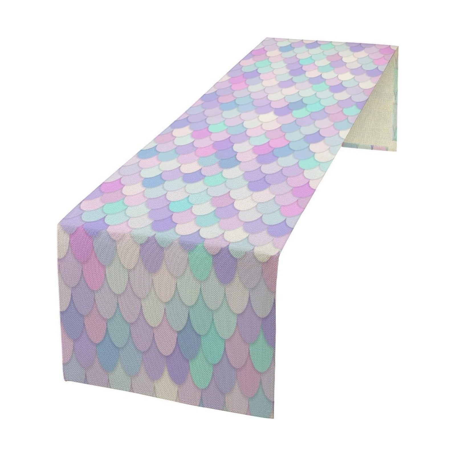 Mermaid Scales Table Runner Sea Theme Magic Blue Purple Pink Watercolor Scales Pattern Printed Linen Table Runner for