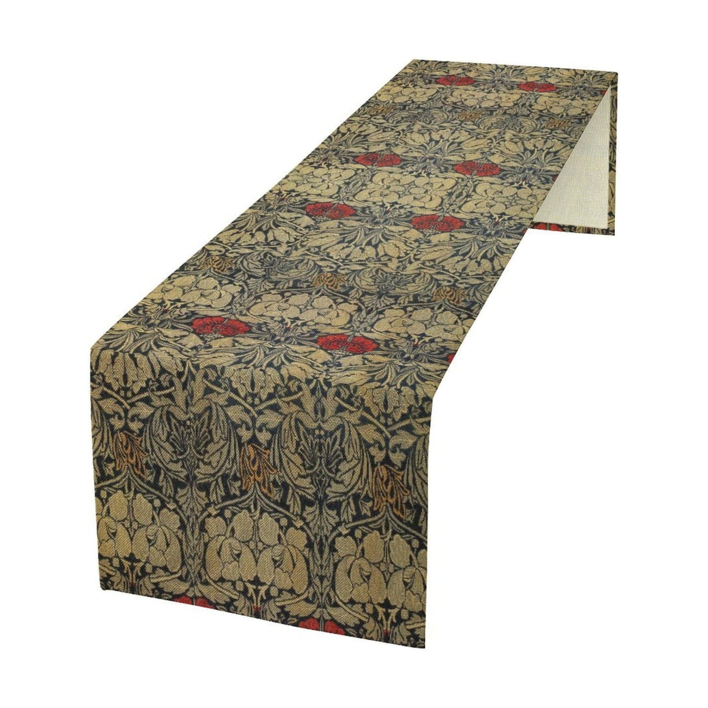 William Morris Red Flower Table Runner Vintage Flowers Boho Botanical Printed Linen Table Runner for Home Kitchen