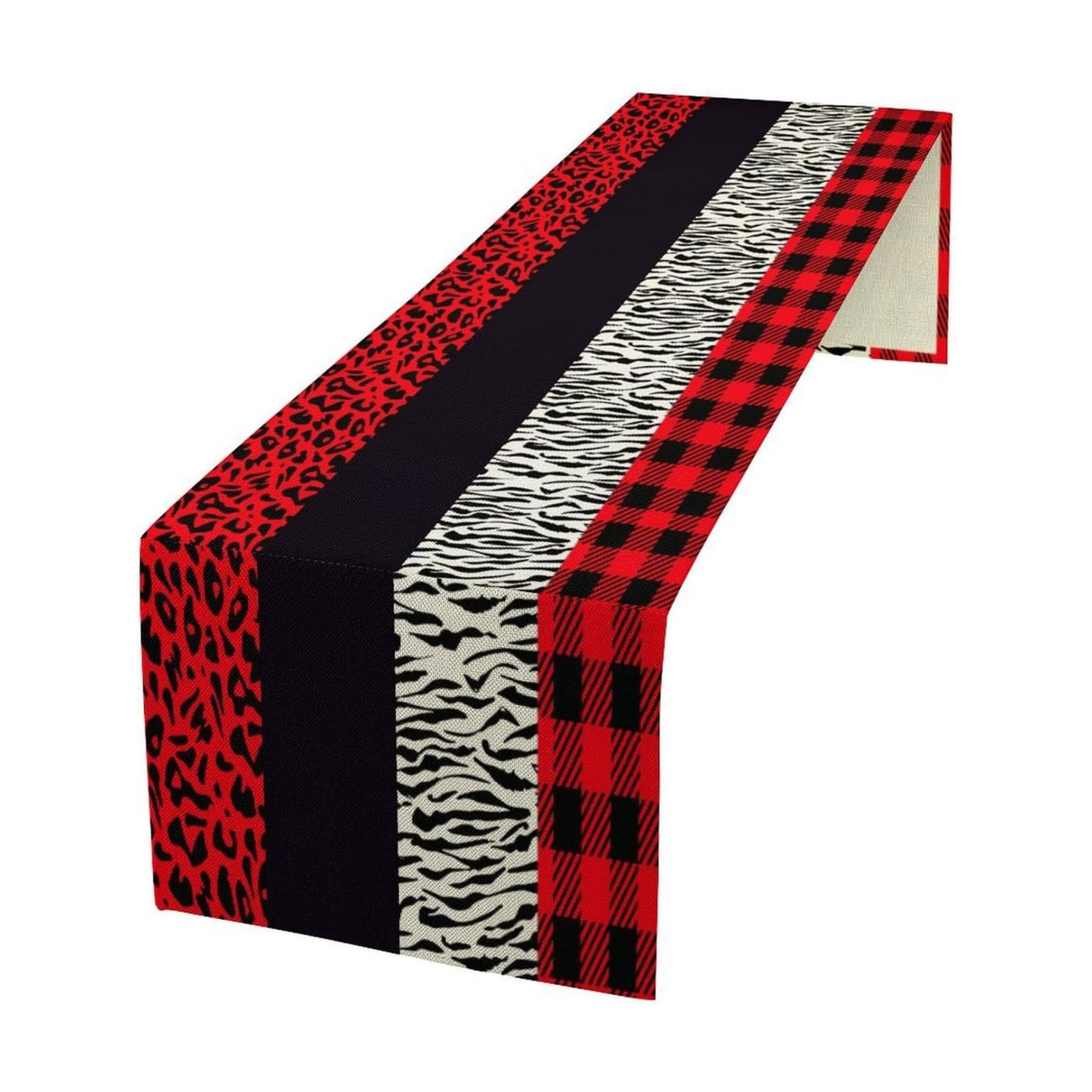 Leopard Print Table Runner Red Black Zebra Stripe Cheetah Print African Wildlife Pattern Geometric Splice Pattern