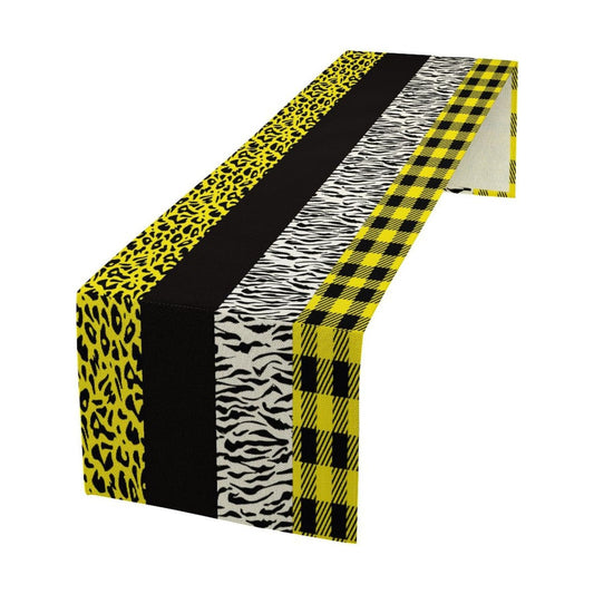 Leopard Print Table Runner Yellow Black Zebra Stripe Cheetah Print African Wildlife Pattern Geometric Splice Pattern