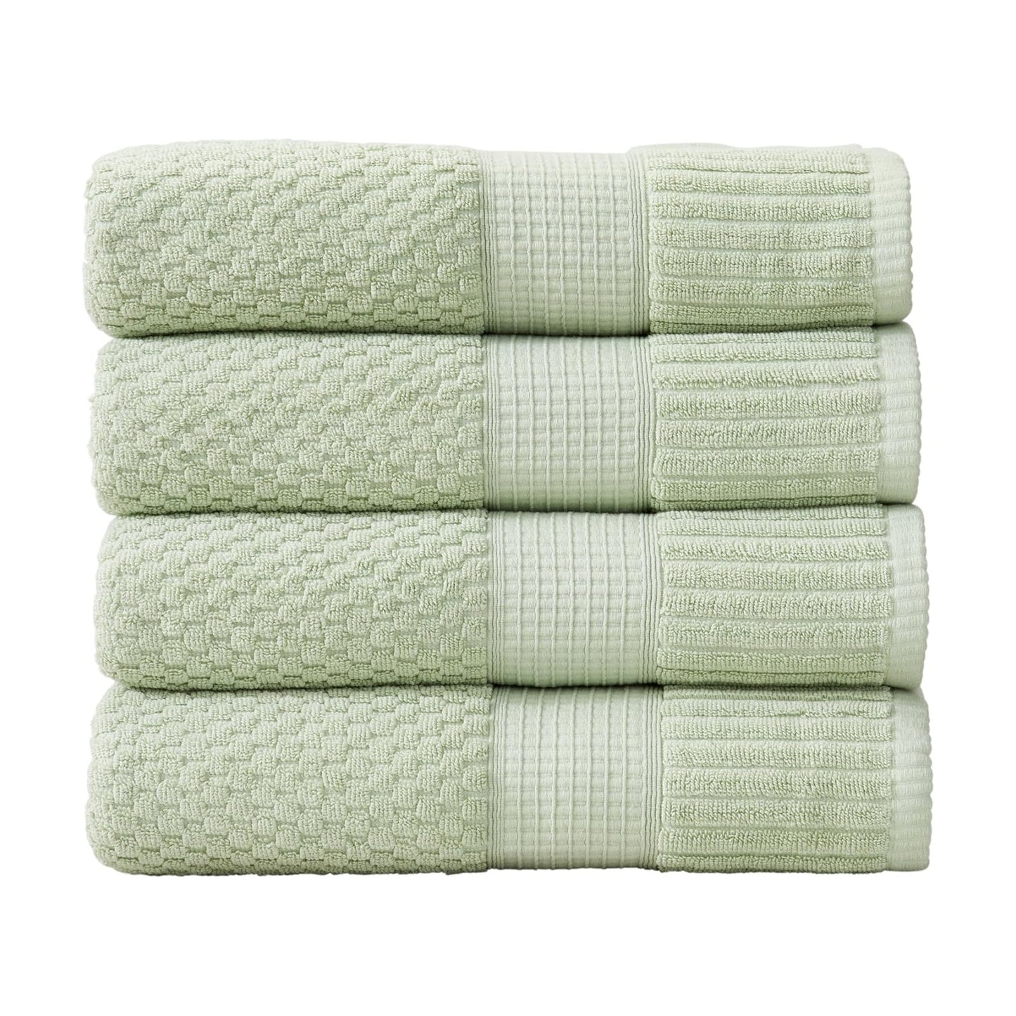 NY Loft 100% Cotton 4-Pack Bath Towel Set | Sage | Oeko-TEX | Quick-Dry | Four 30" x 52" Bath Towels | Super Absorbent