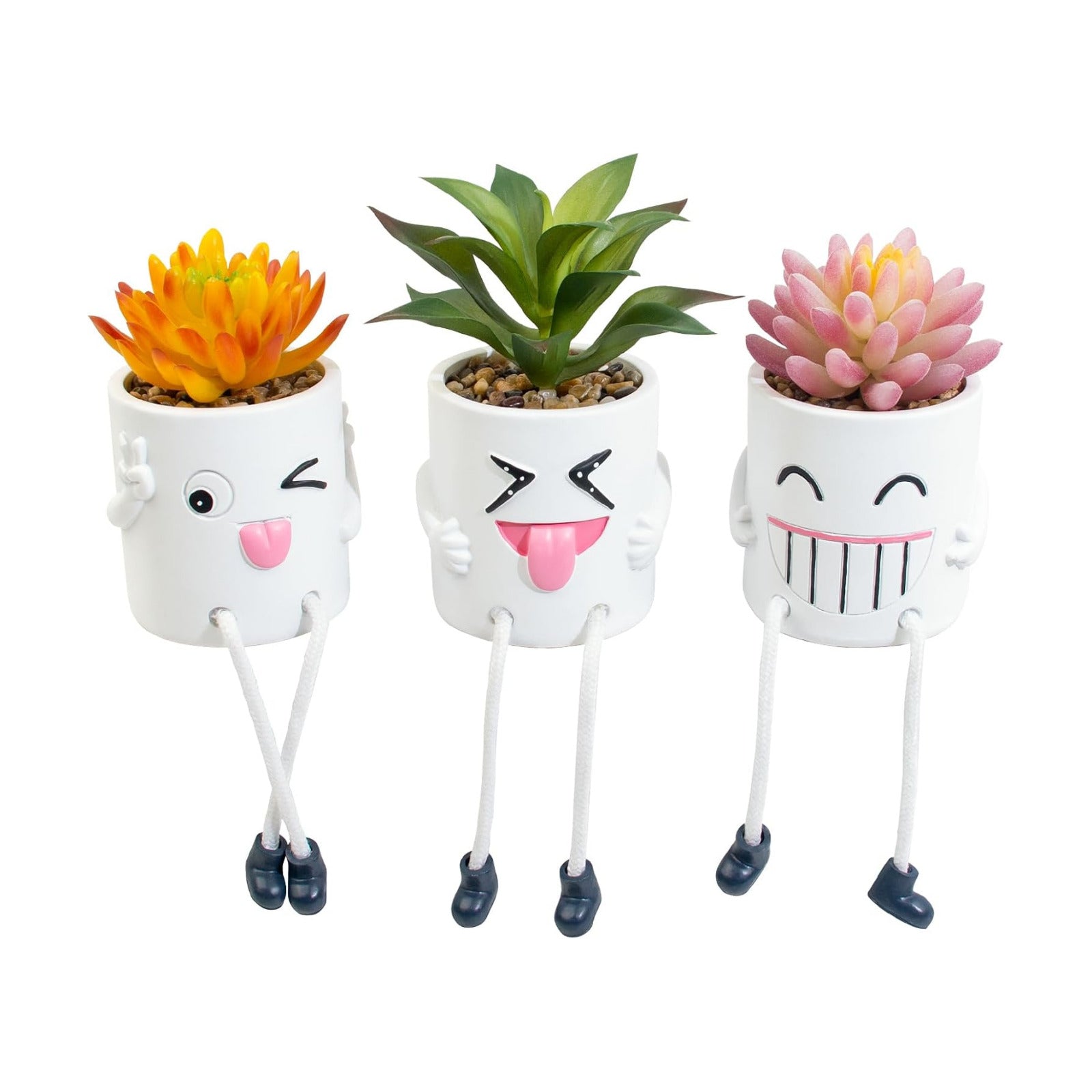 Hanging Leg White Pot Creative Artificial Succulent Plants in Funny / 3set-white / Set of 3