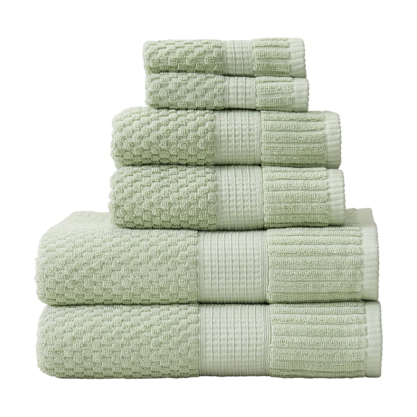 NY Loft 100% Cotton 6-Piece Bath Towel Set | Sage | Oeko-TEX | Quick-Dry | 30" x 52" Bath Towels | 16" x 28" Hand