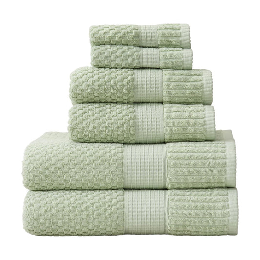 NY Loft 100% Cotton 6-Piece Bath Towel Set | Sage | Oeko-TEX | Quick-Dry | 30" x 52" Bath Towels | 16" x 28" Hand