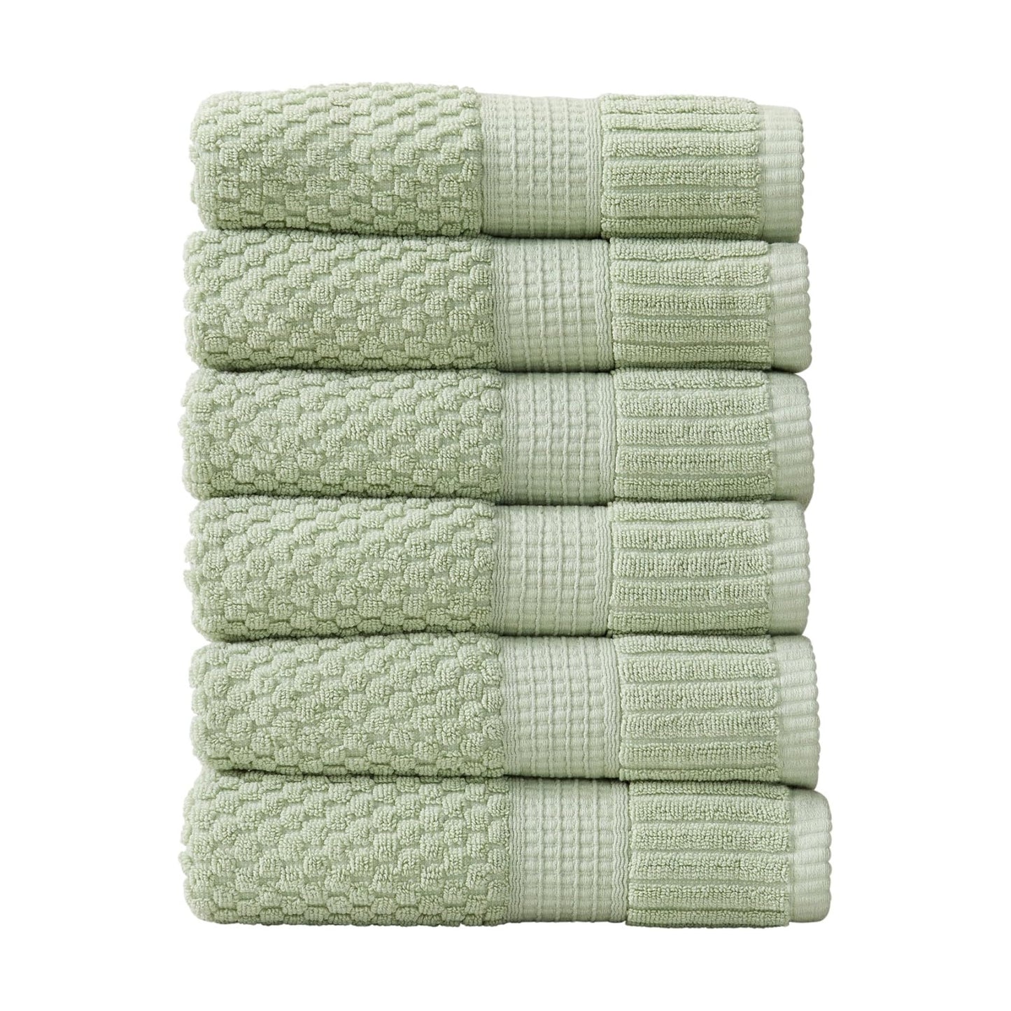 NY Loft 100% Cotton 6-Pack Hand Towel Set | Sage | Oeko-TEX | Quick-Dry | Six 16" x 28" Hand Towels | Super Absorbent