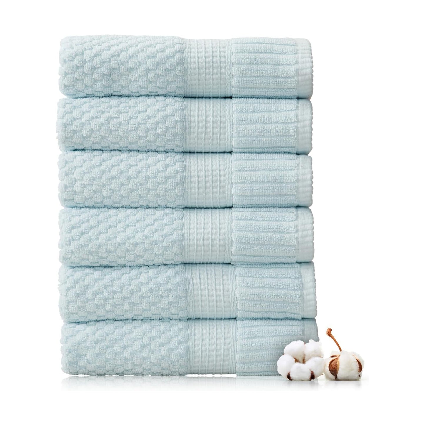 NY Loft 100% Cotton 6-Pack Hand Towel Set | Seafoam | Oeko-TEX | Quick-Dry | Six 16" x 28" Hand Towels | Super
