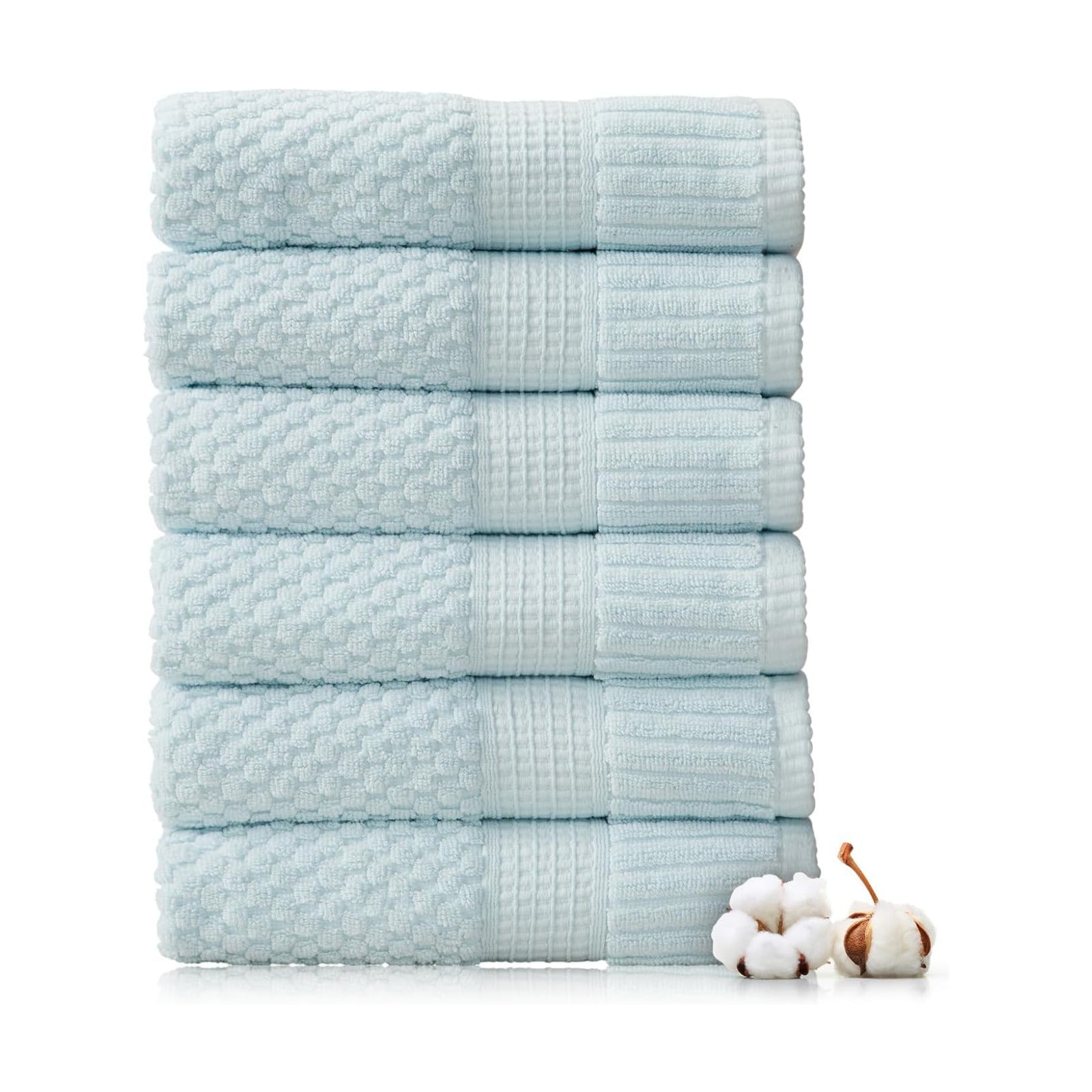 NY Loft 100% Cotton 6-Pack Hand Towel Set | Seafoam | Oeko-TEX | Quick-Dry | Six 16" x 28" Hand Towels | Super