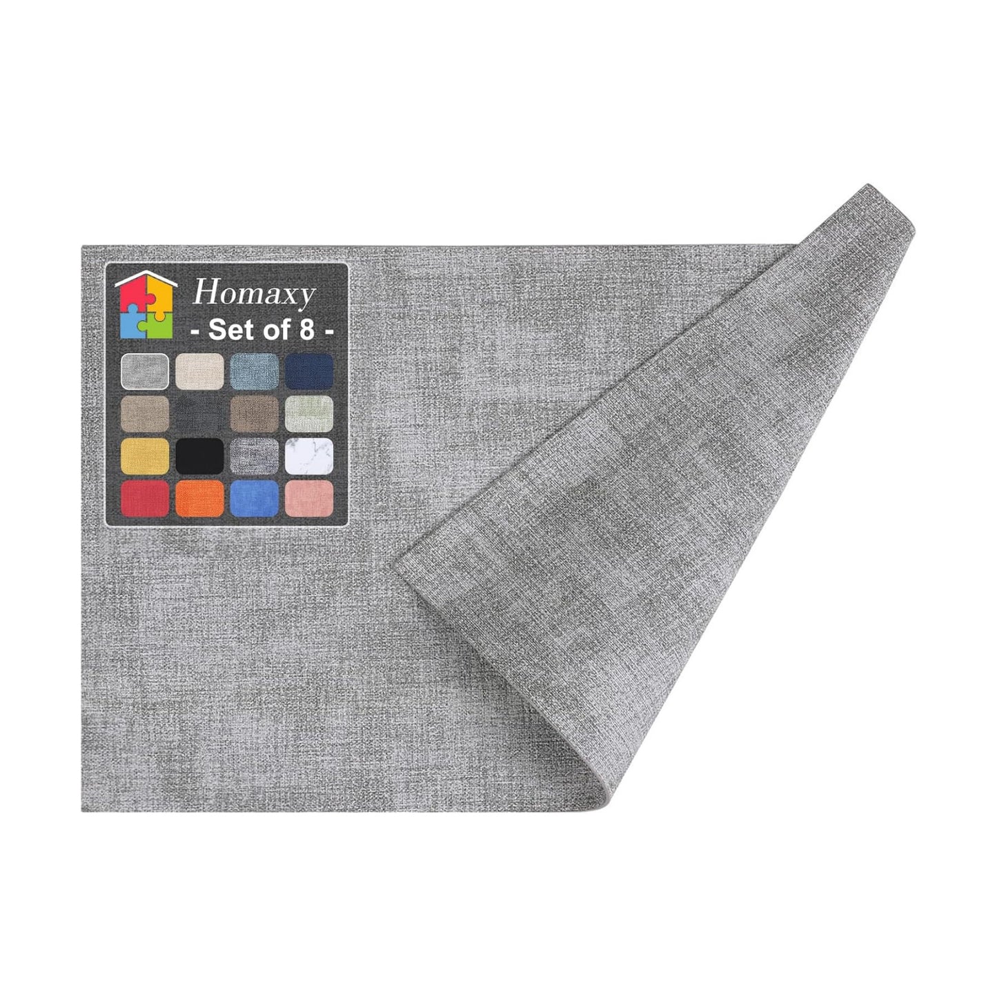 Homaxy PU Faux Leather Placemats for Dining Table, Set of 8, Light Grey | Waterproof Wipeable Washable Table Mats, Easy