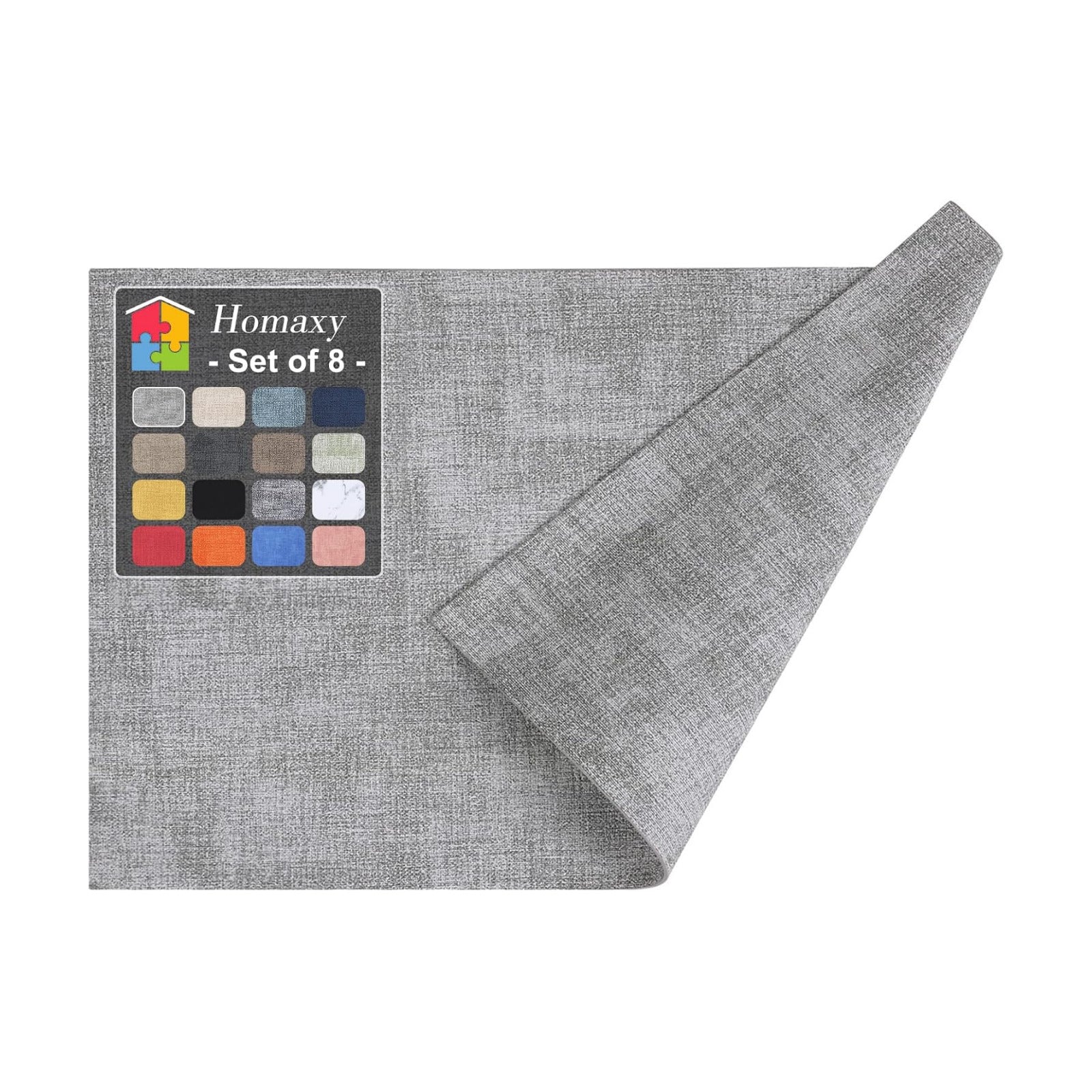 Homaxy PU Faux Leather Placemats for Dining Table, Set of 8, Light Grey | Waterproof Wipeable Washable Table Mats, Easy
