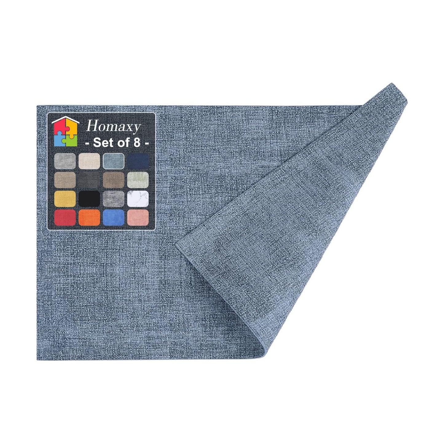 Homaxy PU Faux Leather Placemats for Dining Table, Set of 8, Blue | Waterproof Wipeable Washable Table Mats, Easy to