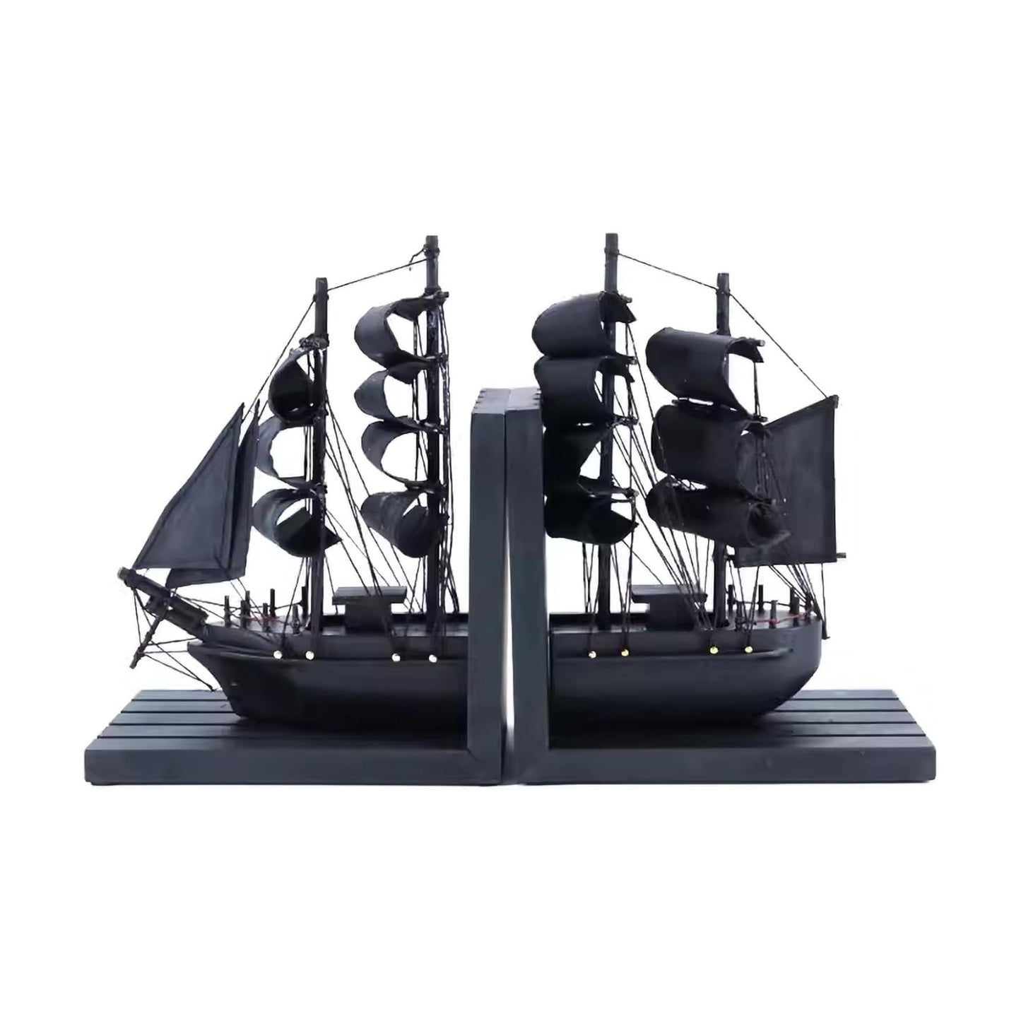 Wooden Ship bookends The Pearl Pirate 10" Prebuilt Caribbean Coastal Sailboat Decor Nautical / Black
