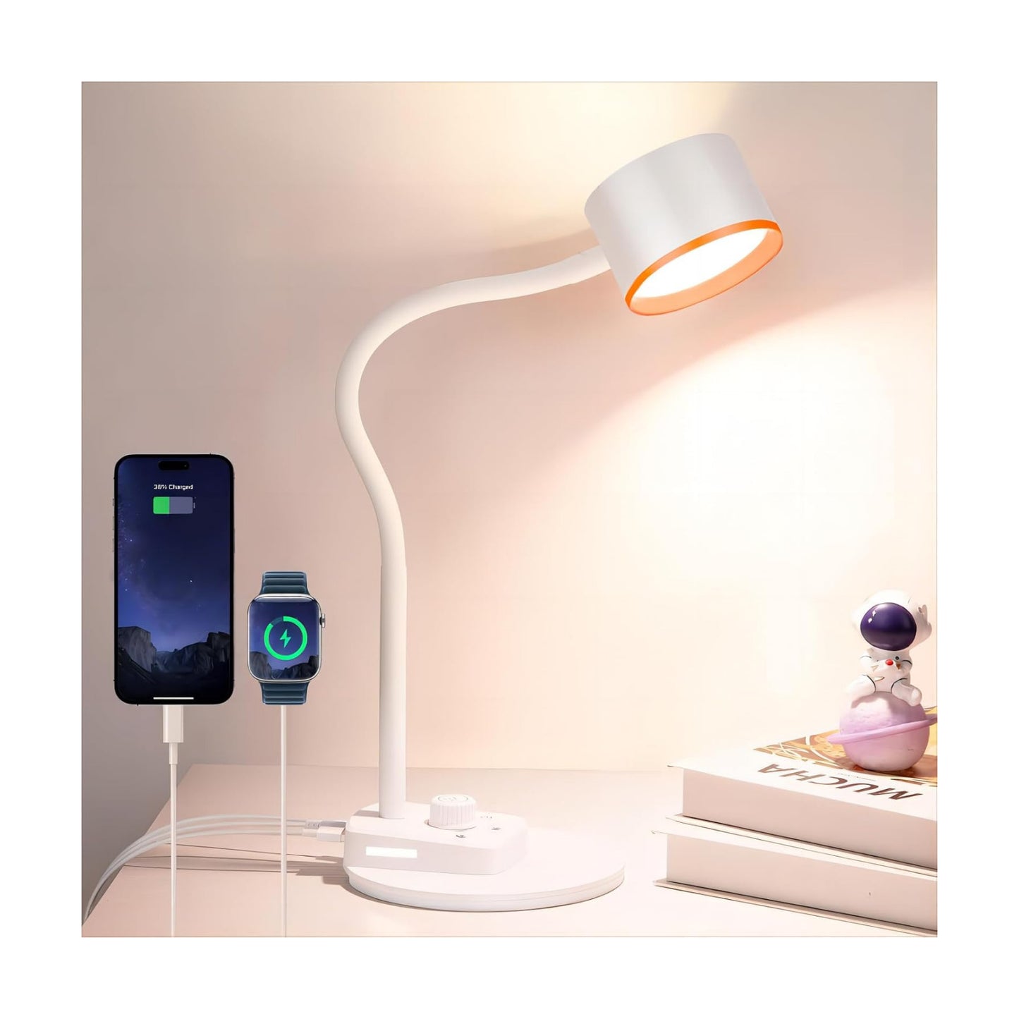 LiFMIRA LED Desk Lamp, 1200LM for Home Office,5 Colors Fully Dimmable White | Reading Lamp with USB C + A Charging