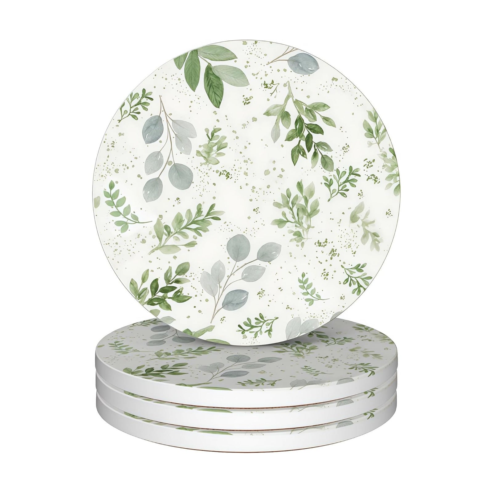 Leaves Coasters Absorbent Ceramic Drink Coaster / Green / 4 Inch / Set of 4