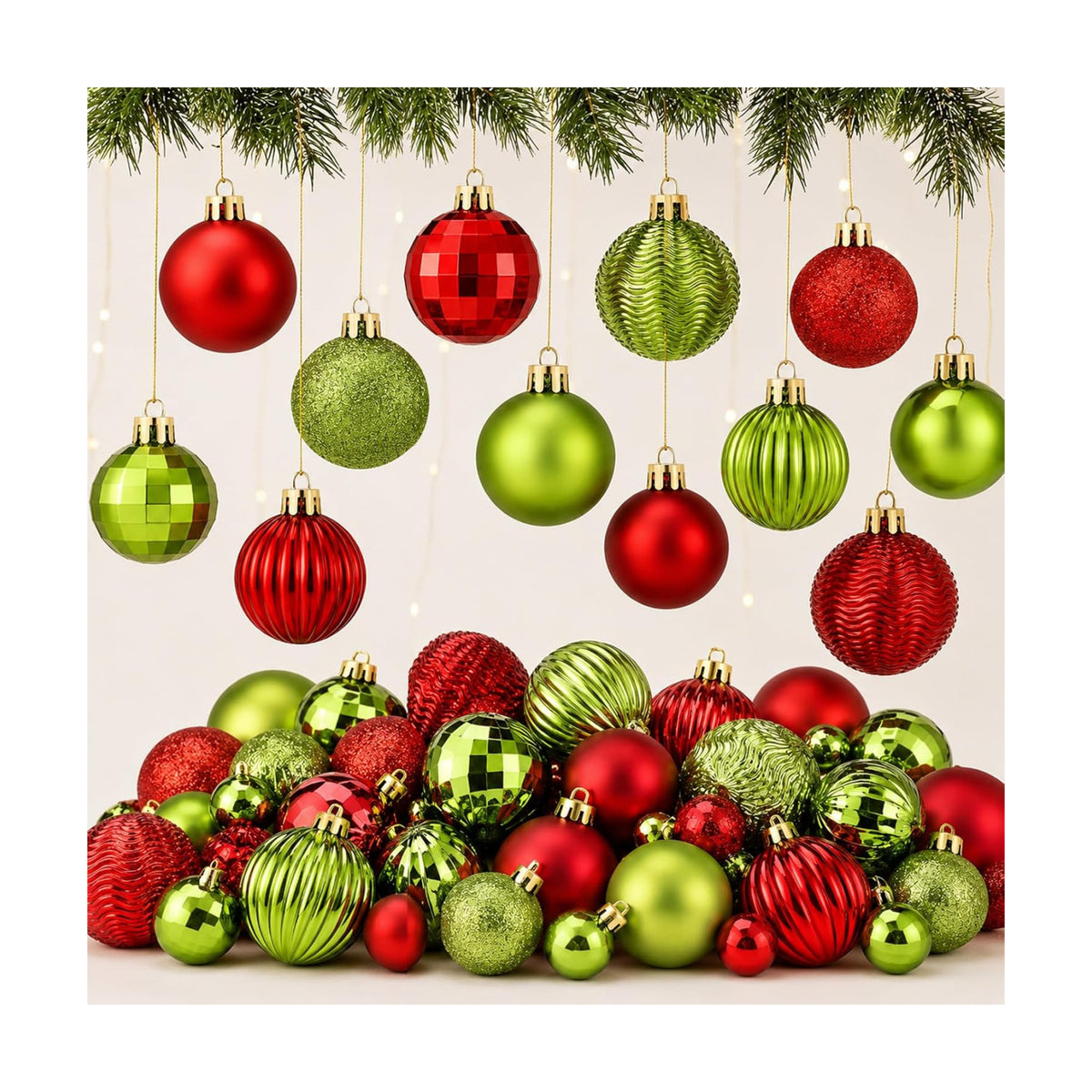 Lunmon 64 Pcs Lime Green and Red Christmas Ball Ornament Green Xmas Bulbs
