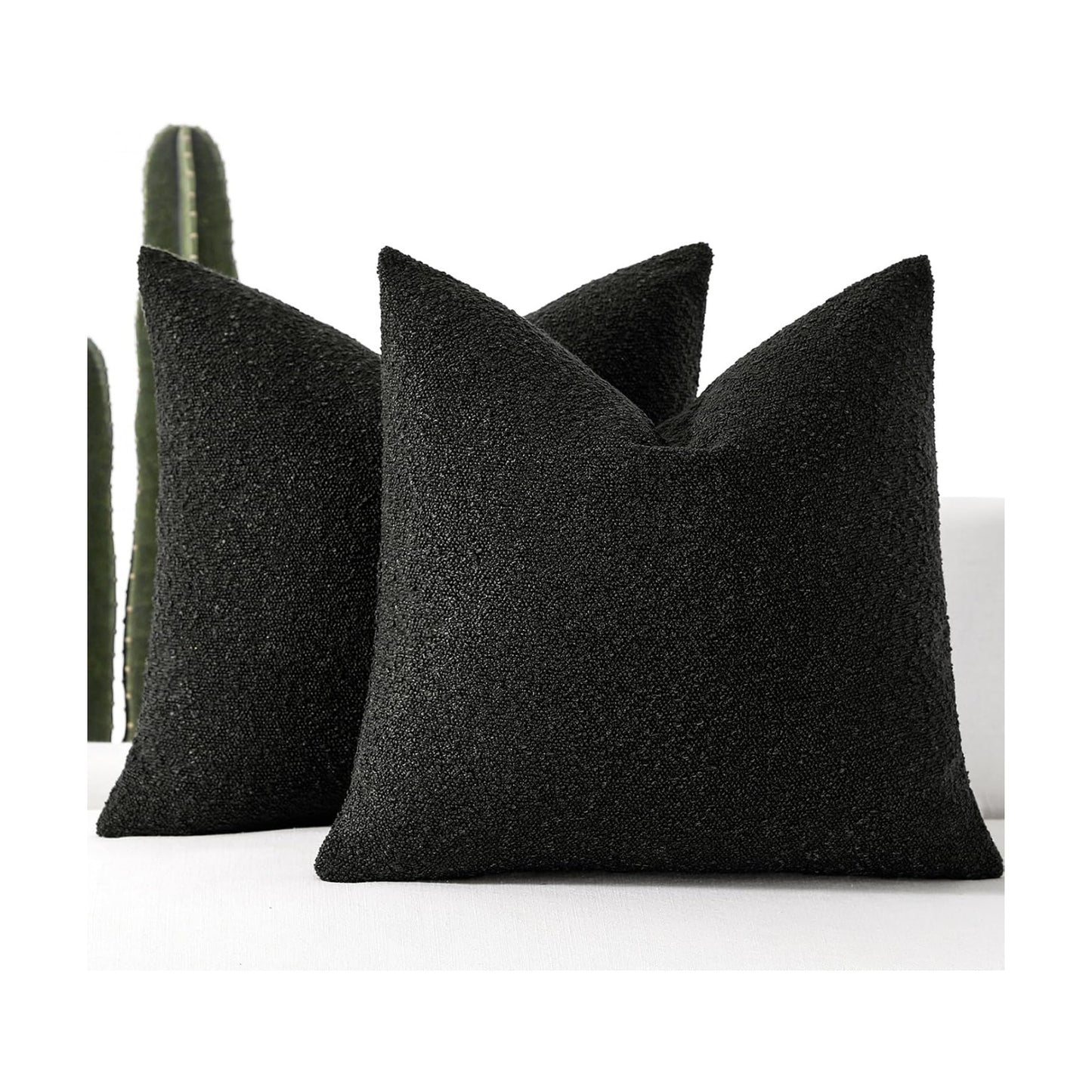 Boucle Decorative Throw Pillow Covers / Black / 20 x 20 / Set of 2