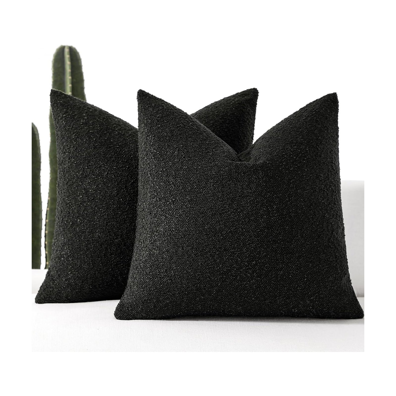 Boucle Decorative Throw Pillow Covers / Black / 20 x 20 / Set of 2