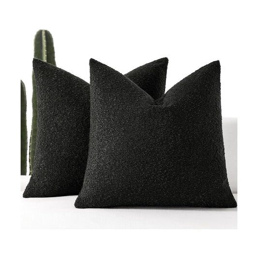 Boucle Decorative Throw Pillow Covers / Black / 20 x 20 / Set of 2