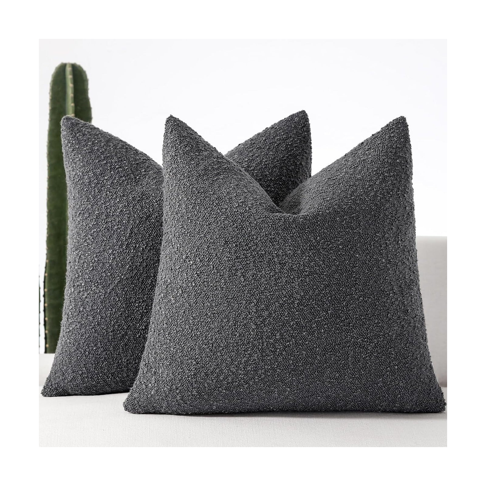 Boucle Decorative Throw Pillow Covers / Charcoal / 22 x 22 / Set of 2