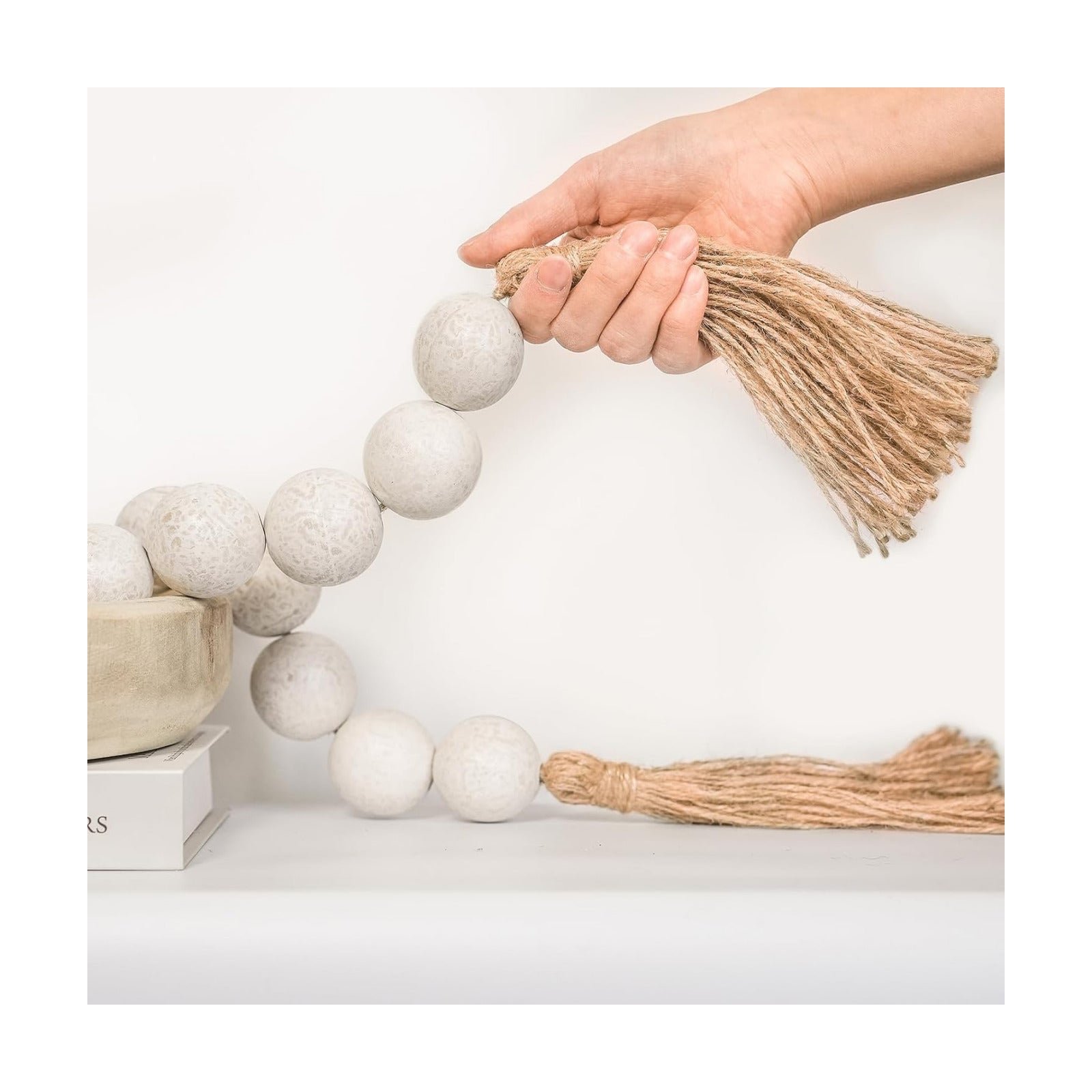 Wooden Beads Garland / 67 Inches / Rustic White