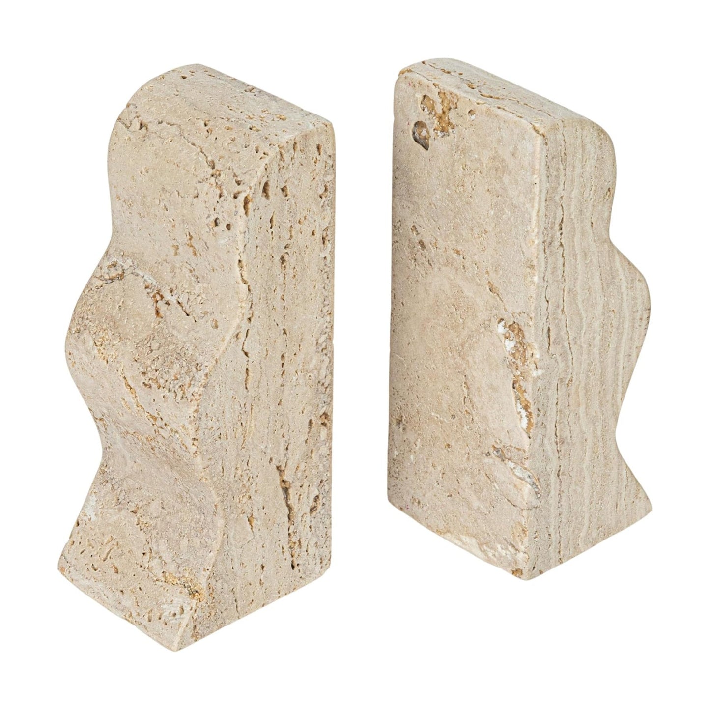 Decorative Travertine Wave Bookends / Natural