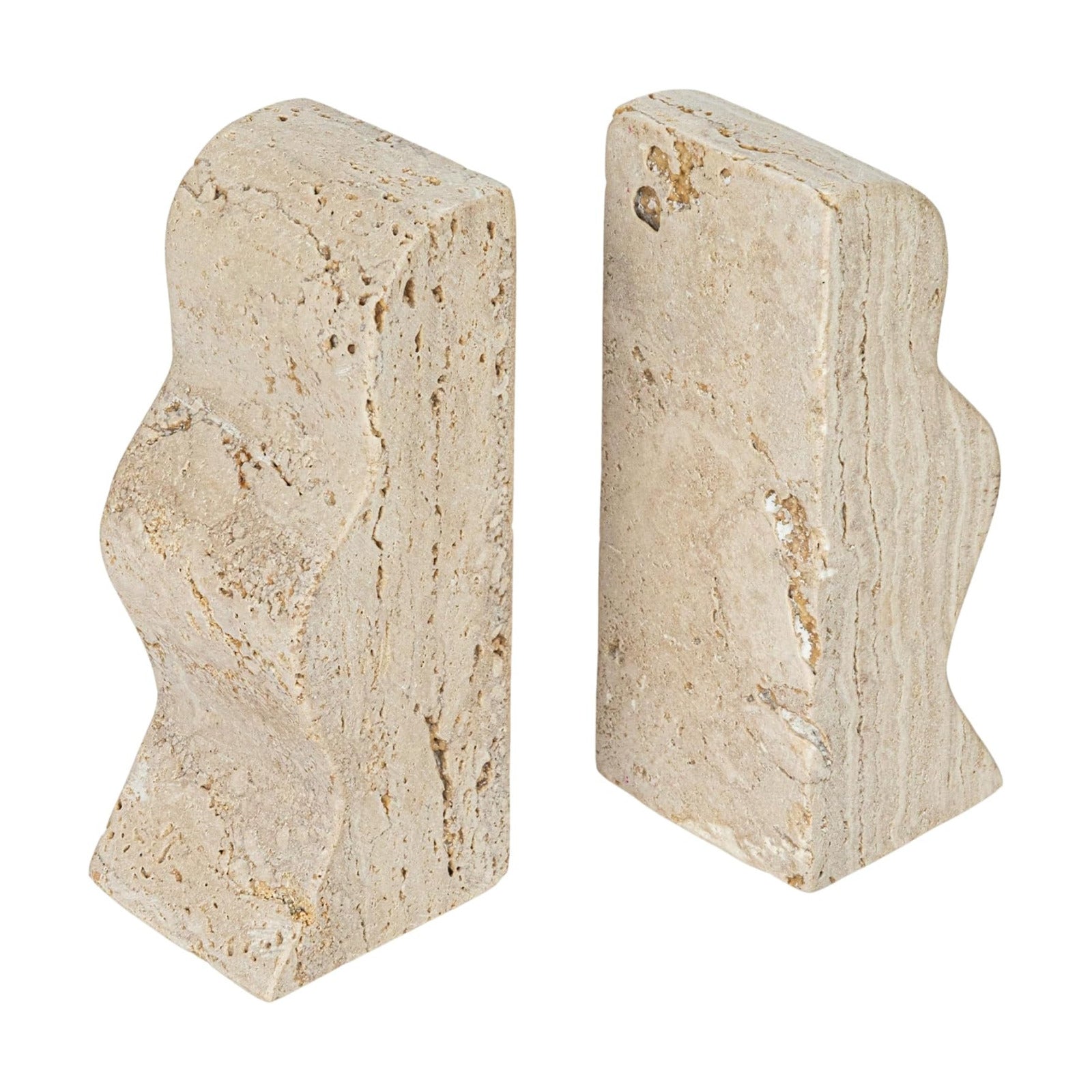 Decorative Travertine Wave Bookends / Natural
