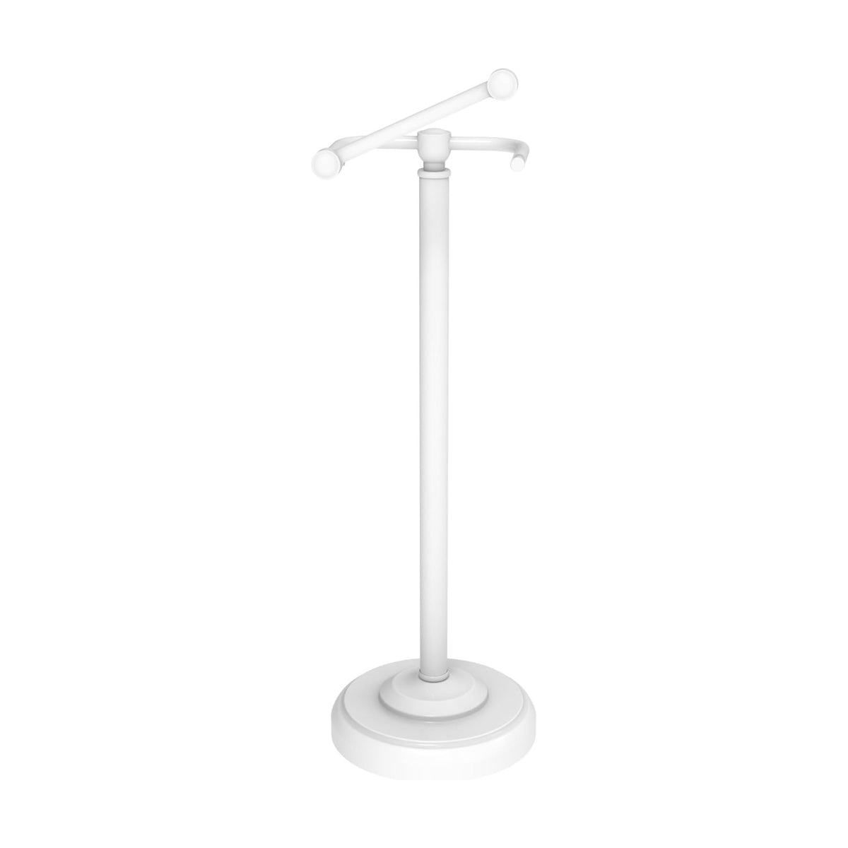 White Toilet Paper Holder Stand Stainless Steel & Weighted Base | Post Pivoting Design Easy to Change Roll, Mega Roll